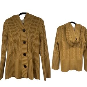 Cabelas Sweater Chunky Cardigan Womens Size M Hooded Cable Knit Button Fleece